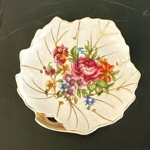 Vintage Viceroy China Pin Dish  Trinket Tray Floral, 5" Maple leaf gold rim